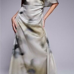 ASOS One Shoulder Satin Dress in Cream and Gray